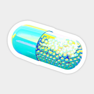 Blue Holographic Capsule On Chartreuse background Sticker